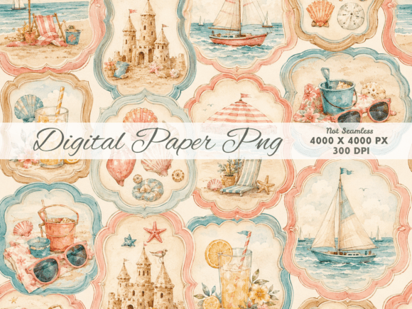 Coastal Summer Frames Digital Paper Vi: Elevating Your Creative Projects with Timeless Coastal Elegance