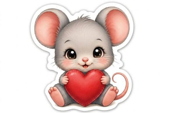 Cute Baby Mouse Holding Heart Sticker PN: A Versatile Design for Creative Projects