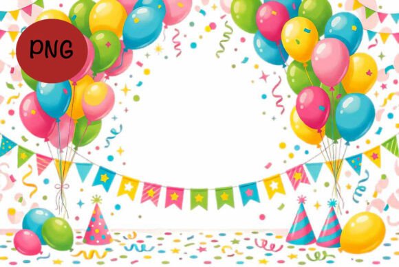Design Happy Birthday to You Text with Balloon and Confetti PNG