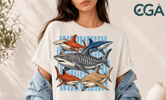 Vintage Patriotic Sharks American PNG