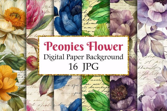 Vintage Peonies Flower Digital Paper