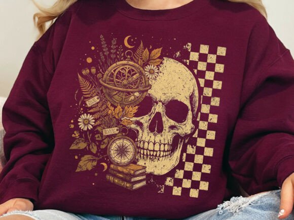 Vintage Skull Compass PNG, Dark Academia