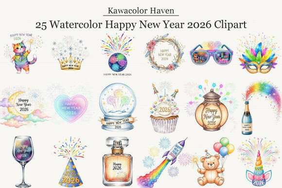 Watercolor Happy New Year 2026 Clipart: A Creative Resource for Your Projects