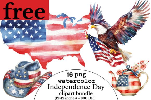 Watercolor Independence Day Clipart Bundle: A Creative Resource for Designers and Entrepreneurs